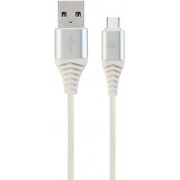 Cable USB2.0/Type-C Premium cotton braided - 1m - Cablexpert CC-USB2B-AMCM-1M-BW2, Silver/White, USB 2.0 A-plug to type-C plug, blister
