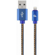 Cable USB2.0/8-pin (Lightning) Premium Jeans - 1m - Cablexpert CC-USB2J-AMLM-1M-BL, Blue, USB 2.0 A-plug to 8-pin plug, blister