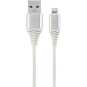 Cable USB2.0/8-pin (Lightning) Premium cotton braided - 1m - Cablexpert CC-USB2B-AMLM-1M-BW2, Silver/White, USB 2.0 A-plug to 8-pin, blister
