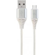  Gembird CC-USB2B-AMCM-1M-BW2, Silver/White - 1m, Cable USB2.0/Type-C Premium cotton braided USB 2.0 A-plug to type-C plug, blister