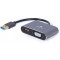 Adapter USB to HDMI + VGA - Gembird A-USB3-HDMIVGA-01, USB to HDMI + VGA display adapter, Supports resolutions 4K at 30 Hz for HDMI and VGA up to 1080p at 60 Hz, 15 cm, Space Grey