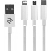 2E Cable USB 3 in 1 Micro/Lighting/Type C, 5V/.4A, 1.2m, white