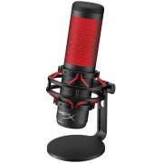 HyperX QuadCast, Microphone for the streaming, Anti-Vibration shock mount, Tap-to-Mute sensor with LED indicator, Four selectable polar patterns, Internal pop filter, Built-in headphone jack, Cable length: 3m, Black/Red,  USB