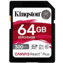 64GB SD Class10 UHS-II U3 (V90)  Kingston Canvas React Plus, Ultimate, Read: 300Mb/s, Write: 260Mb/s,  Capture 4K/8K Ultra-HD high-speed shots without dropping frames, Ultimate speeds to support professional camera use