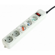 Gembird Surge Protector SPG3-B-6C, 5 Sockets, 1.8m, up to 250V AC, 16 A, safety class IP20, Grey