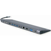 Adapter 9-in-1: USB hub, 4K HDMI and Full HD VGA video, stereo audio, Gigabit LAN port, card reader and USB Type-C PD charge support