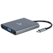 Adapter 6-in-1: USB3 port, 4K HDMI and Full HD VGA video, stereo audio, card reader and USB Type-C PD charge support