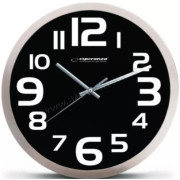 Clock Wall Esperanza ZURICH  EHC013K Black ,  25 cm, plastic frame, Quiet movement, hook for easy installation, Power: 1x AA battery (not included)