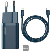 Baseus Super Si Quick Charger Type-C PD3.0 20W (With Baseus Cable Type-C to Lightning 1m), Blue