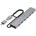 Hama 200137 USB Hub, 7 Ports, USB 3.2 Gen 1, 5 Gbit/s, incl. USB-C Adapter and PSU