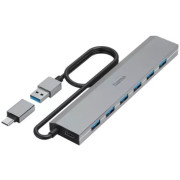 Hama 200137 USB Hub, 7 Ports, USB 3.2 Gen 1, 5 Gbit/s, incl. USB-C Adapter and PSU