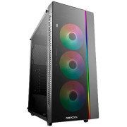DEEPCOOL MATREXX 55 V3 ADD-RGB 3F ATX Case, with Side-Window (full sized 4mm thickness), Tempered Glass Side & Front panel, without PSU, Tool-less, Pre-installed: 1x A-RGB LED Strip, 3x A-RGB 120mm fans, PSU Shroud, Cable management, 1xUSB3.0, 2xUSB2.0,