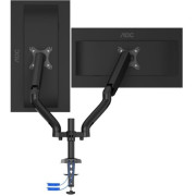 Arm for 2 monitors 13"-31.5" -  AOC AD110DX with integrated USB Hub, Black, USB Hub: USB-C + USB3.0, Desk Clamp/Grommet, Aluminum structure, Gas spring, Height adjustment, Max.Load: 2-9kg, Tilt: '-90°~+85°, Swivel:180°, Rotation: 360°, Hidden cable manage
