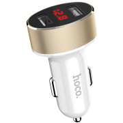 HOCO Z26 high praise dual port car charger with digital display, White