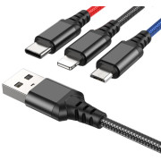 HOCO X76 3-in-1 Super charging cable(Lightning/Type-C/Micro) Black/Red/Blue