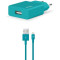 ttec Wall Charger Smart Travel with Cable USB to Lightning 2.4A (1.2m), Turquoise