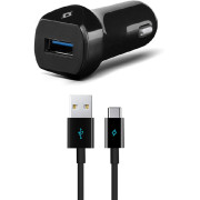ttec Car Charger USB-A 2.1A with Type-C Cable, Black 