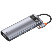 Docking Station Baseus Metal Gleam 9-in-1, USB Type-C to 3xUSB 3.0, Type C PD 100W, HDMI 4K@30Hz, RJ-45 Gigabit, SD, MicroSD, VGA, Grey  CAHUB-CU0G
