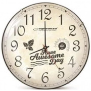 Clock Wall Esperanza LAUSANNE  EHC018L White,  30 cm, (text: Have Awesome Day), plastic frame, Quiet movement, hook for easy installation, Power: 1x AA battery (not included)