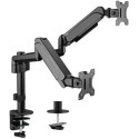 Arm for 2 monitors 17"-32" - Gembird MA-DA2P-01, Adjustable desk 2 displays mounting arm, Gas spring 2-9 kg, VESA 75/100, arm rotates, extends and retracts, tilts to change reading angles, and allows to rotate display from landscape-to-portrait mode