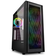 Sharkoon RGB WAVE  ATX Case, with Side Panel of Tempered Glass, without PSU, 3D Wave Design Front Panel, Pre-Installed Fans: Front 3x120mm A-RGB Ring LED, Rear 1x120mm A-RGB Ring LED, ARGB Controller, 2x3.5"/5x2.5", 1xTypeC, 2xUSB3.0, 1xHeadphones, 1xMic,
