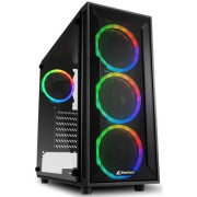 Sharkoon TG4M RGB ATX Case, with Side Panel of Tempered Glass, without PSU, Mesh Front Panel, Tool-free, Pre-Installed Fans: Front 3x120mm A-RGB Ring LED, Rear 1x120mm A-RGB Ring LED, ARGB Controller, 2x3.5"/4x2.5", 2xUSB3.0, 1xHeadphones, 1xMic, Bottom&F