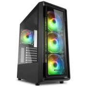 Sharkoon TK4 RGB ATX Case, with Side&Front Panel of Tempered Glass, without PSU, Tool-free, Pre-Installed Fans: Front 3x120mm A-RGB LED, Rear 1x120mm A-RGB LED, ARGB Controller, 5x2.5"/2x3.5", 2xUSB3.0, 1xUSB2.0, 1xHeadphones, 1xMic, Top dust filters, Bla