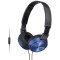 Headphones SONY MDR-ZX310AP, Mic on cable, 4pin 3.5mm jack L-shaped, Cable: 1.2m, Blue