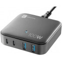Wall Charger GAN Cellularline, 4 Ports, 100W, Black
