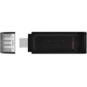 256GB USB-С3.2  Kingston DataTraveler 70, Black, USB-C, Cap design, Stylish and slim plastic casing fits, Keyring Loop (Read 80 MByte/s, Write 20 MByte/s)