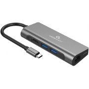 Gembird  A-CM-COMBO5-05, USB Type-C 5-in-1 multi-port adapter (Hub + HDMI + PD + card reader + LAN),  3-port USB 3.1 Gen 1 (5 Gbps) hub, 4K HDMI, Gigabit LAN port, SD card reader and 100 W USB Type-C Power Delivery port, durable premium style metal housin