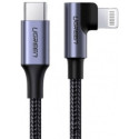 UGREEN Cable Type-C to Lightning 3A, 1.5m, Angled Braided US305, Black 