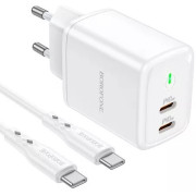 Wall Charger XO + Type C cable, GaN 2Type-C PD35W, CE07, White