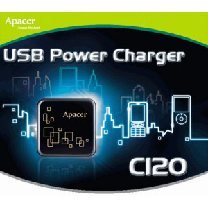 Apacer C120 2port USB Charger, Build-in 2 USB ports, LED indicator, AC 100-240V, Output 5.0V-1000mA for 1 Usb, 5.0V-500mA for 2 USB, Micro USB cable + Carring Bag, Black