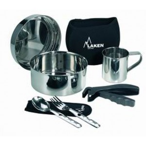 St. steel cooking set 17 cm. with neoprene cover and cup