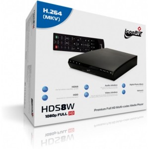 IconBIT HDS8W FullHD Media Player, Realtek RTD1055DD, 128/256 MB, supports 3.5" SATA HDD, WiFi, 2xUSB, SDHC card slot, HDMI 1.3, S/PDIF, component, composite, RC