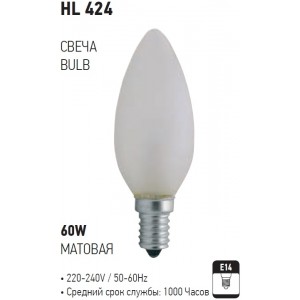 HL424 60W E14 CANDLE BULB FROSTED (Horoz Electric)