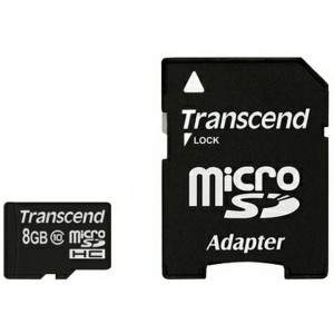 .4GB MicroSDHC (Class 10), SD adapter, Transcend "TS4GUSDHC10" (R/W:20/11MB/s)