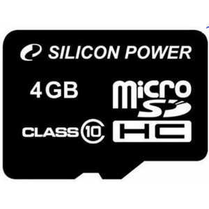 4 GB Silicon Power MicroSDHC + SD adapter, (Class 10)