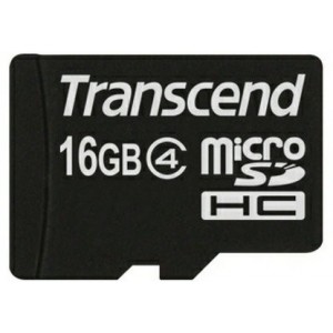 16GB MicroSDHC (Class  4), SD adapter, Transcend "TS16GUSDHC4" (R/W:19/7MB/s)