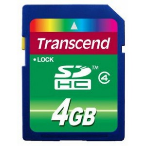 4GB  SDHC Card (Class  4), Transcend "TS4GSDHC4" (R/W:18/5MB/s)
