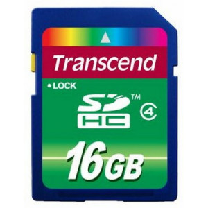 16GB  SDHC Card (Class  4), Transcend "TS16GSDHC4" (R/W:18/6MB/s)