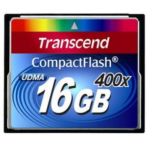 16GB CompactFlash Card, Hi-Speed  400X, Transcend "TS16GCF400" (R/W: 90/60MB/s)