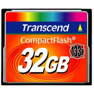 32GB CompactFlash Card, Hi-Speed  133X, Transcend "TS32GCF133" (R/W: 30/10MB/s)