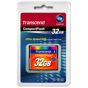 32GB CompactFlash Card, Hi-Speed  133X, Transcend "TS32GCF133" (R/W: 30/10MB/s)