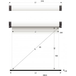 Sopar Manual Wall Projection Screen "So-dream" 200x150cm, White/Rear Black, Blocking Device (every 10 cm), Black