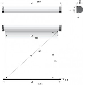 Sopar Electrical Projection Screen "PROFESSIONAL"-series, 220x220cm, Matt White, Weight: 17.5kg. Case width 11cm.
