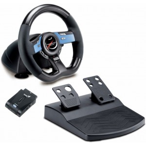 Genius Wireless Trio Racer, 2.4GHz RF Wireless Technology, Vibration Feedback Racing Wheel, USB, Black