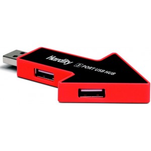 Hardity HB-005  - USB Hub,  mini-size, 3 ports, USB 2.0, Black/Red
