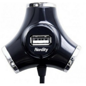 Hardity HB-006  - USB Hub,  mini-size, 4 ports, USB 2.0, Black